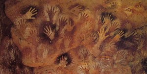 Impronte di mani sinistre (probabilmente di donna) positive e negative, X millennio a.C. Patagonia, Chubut, Pinturas